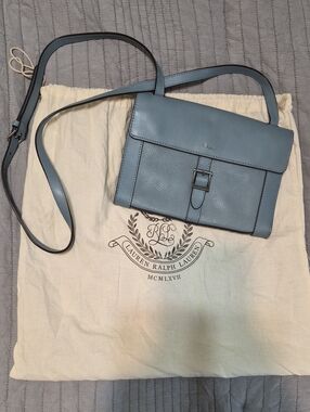 Lauren Ralph Lauren Dusty Blue Leather Crossbody Satchel